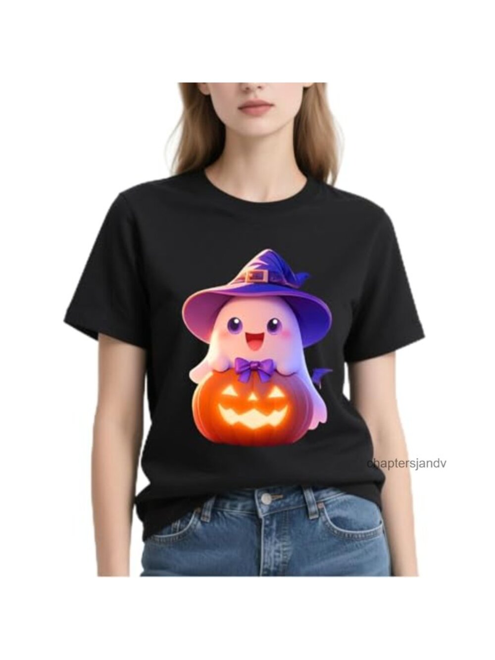 Women's Halloween T-Shirt Cotton Crew Neck Short Sleeve Pumpkin Ghost Pattern